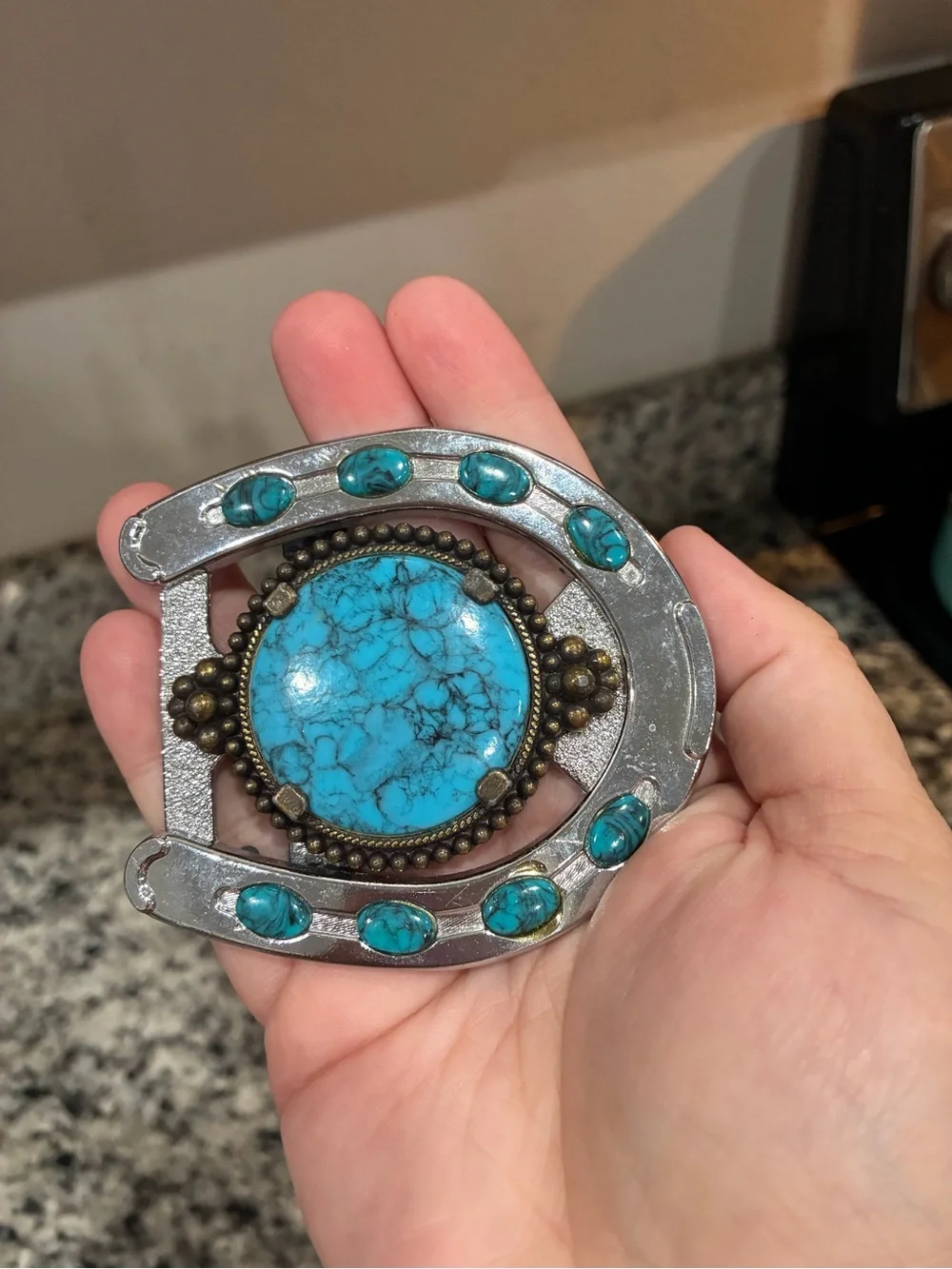 Vintage Turquoise Horseshoe Belt Buckle